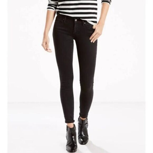 LEVI'S 711 Skinny Black Jeans Mid Rise Waterless Sz 25 - Picture 1 of 12